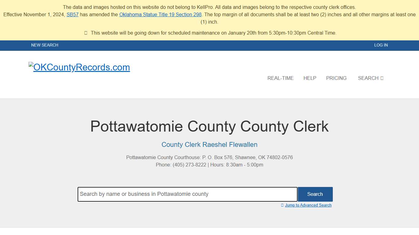 Pottawatomie County | OKCountyRecords.com | County Clerk Public Land Records for Oklahoma